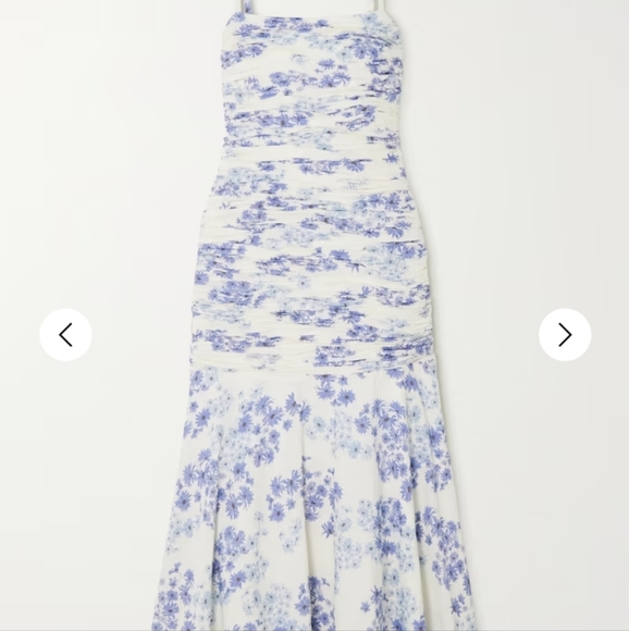 Ruched floral print organic cotton and ECOVERO blend midi dress size 6 - Picture 1 of 8